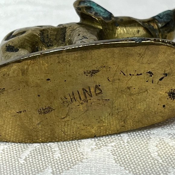 Vintage Brass Elephant Figurine Trunk Up China Lucky Elephant - Picture 7 of 7